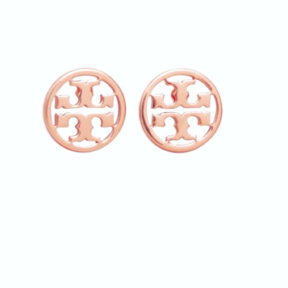 TORY BURCH LOGO CIRCLE STUDS EARRINGS IN ROSE GOLD